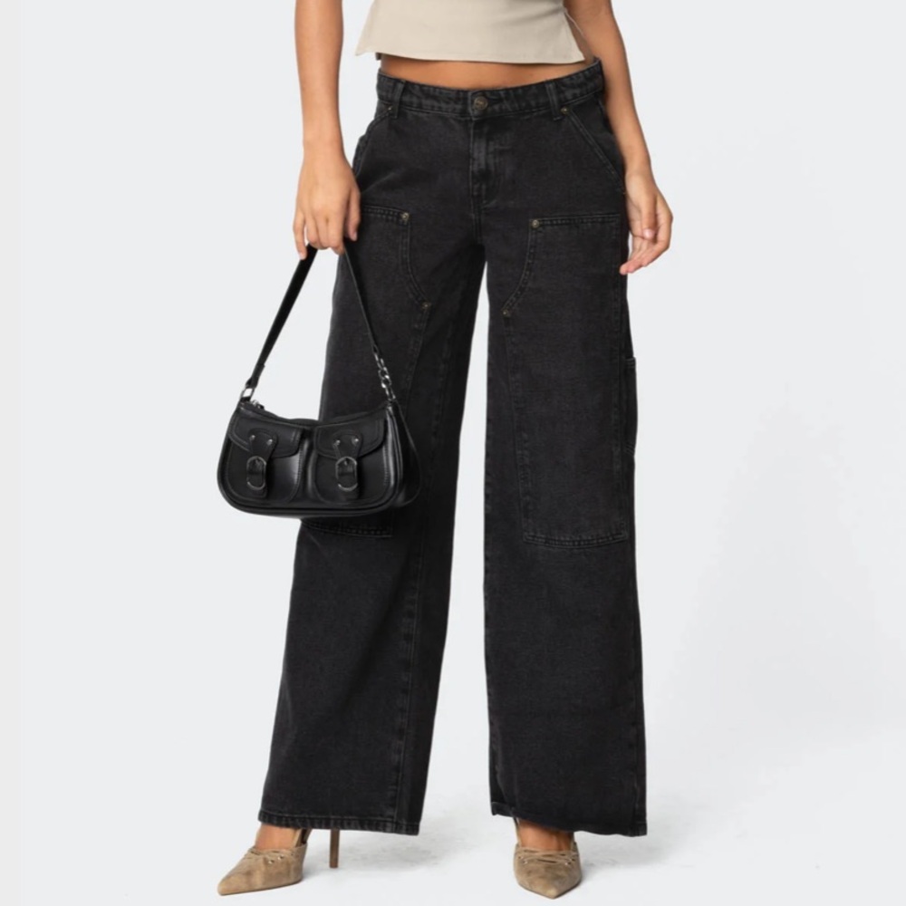 Edikted Black Flare Wide-Leg Jeans High-Waisted